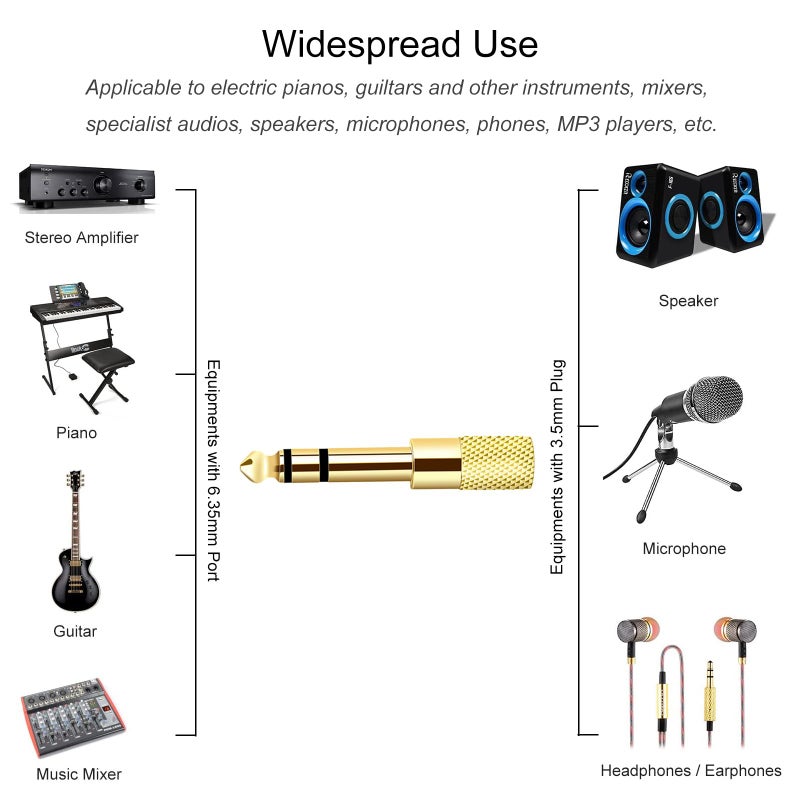 Valefod [Updated Version 5-Pack Stereo Audio Adapter 6.35mm (1/4 inch) Male to 3.5mm (1/8 inch) Female Headphone Jack - Image 5